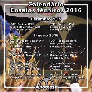 Calendário de ensaios técnicos carnaval 2016