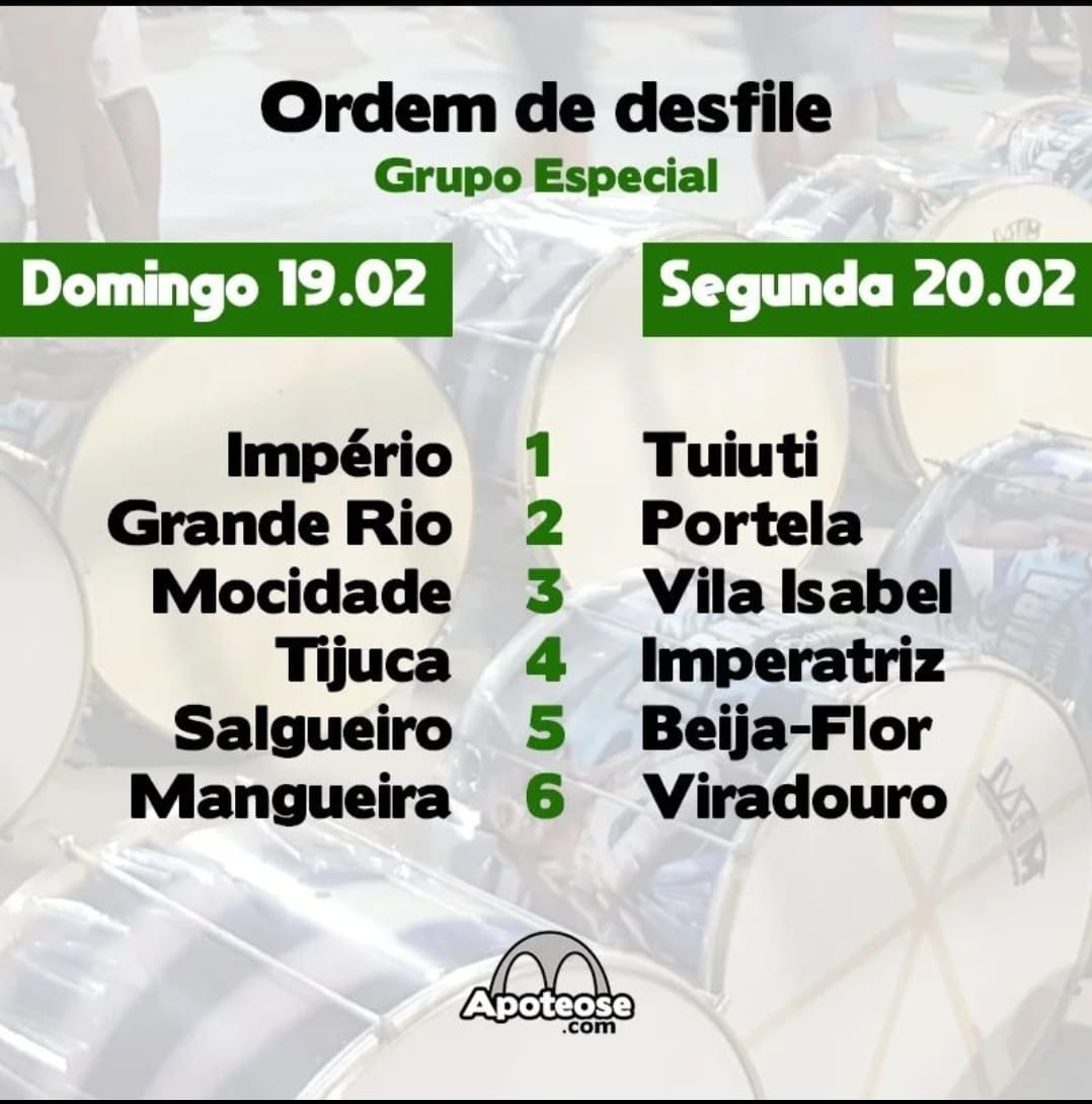 Ordem dos desfiles do Grupo Especial - Carnaval 2023