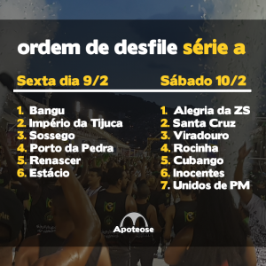 Ordem dos desfiles Serie A 2018